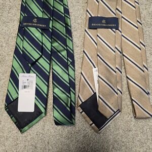 Brooks Brothers‎ Mens Blue Green Silk and Tan Blue Linen Silk Neck Ties Set Of 2